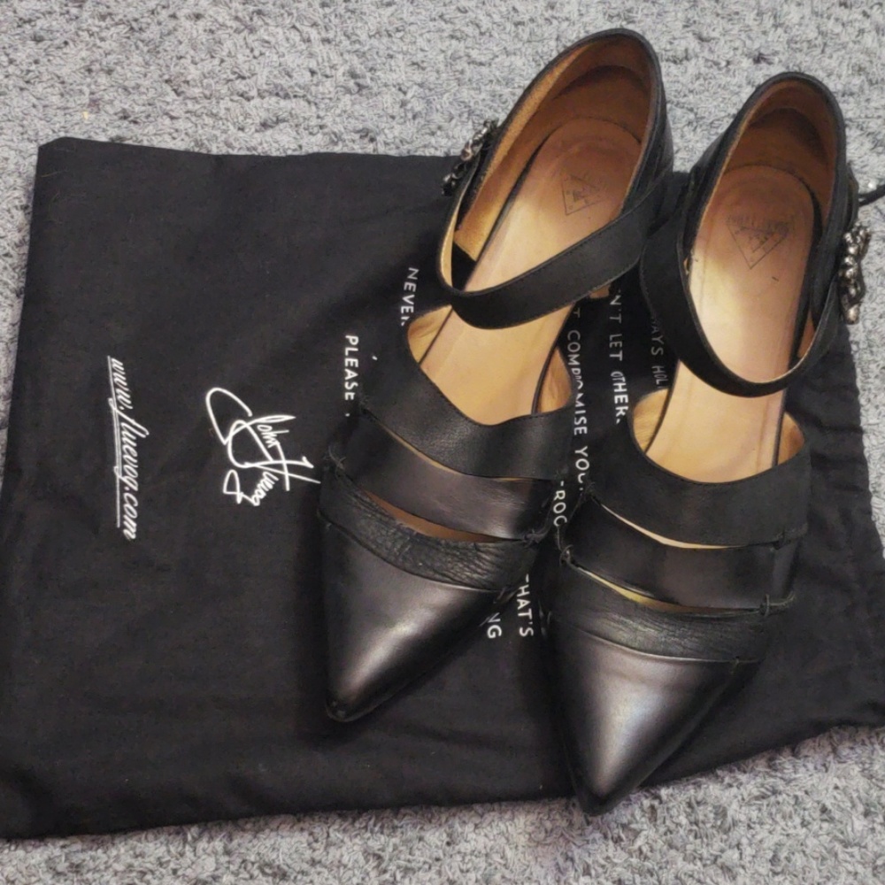 John Fluevog Black Pointy-Toed Heels